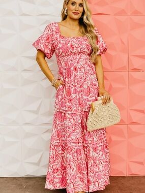 Floral Pink Tiered Maxi Dress - Classic Women's Summer Dress